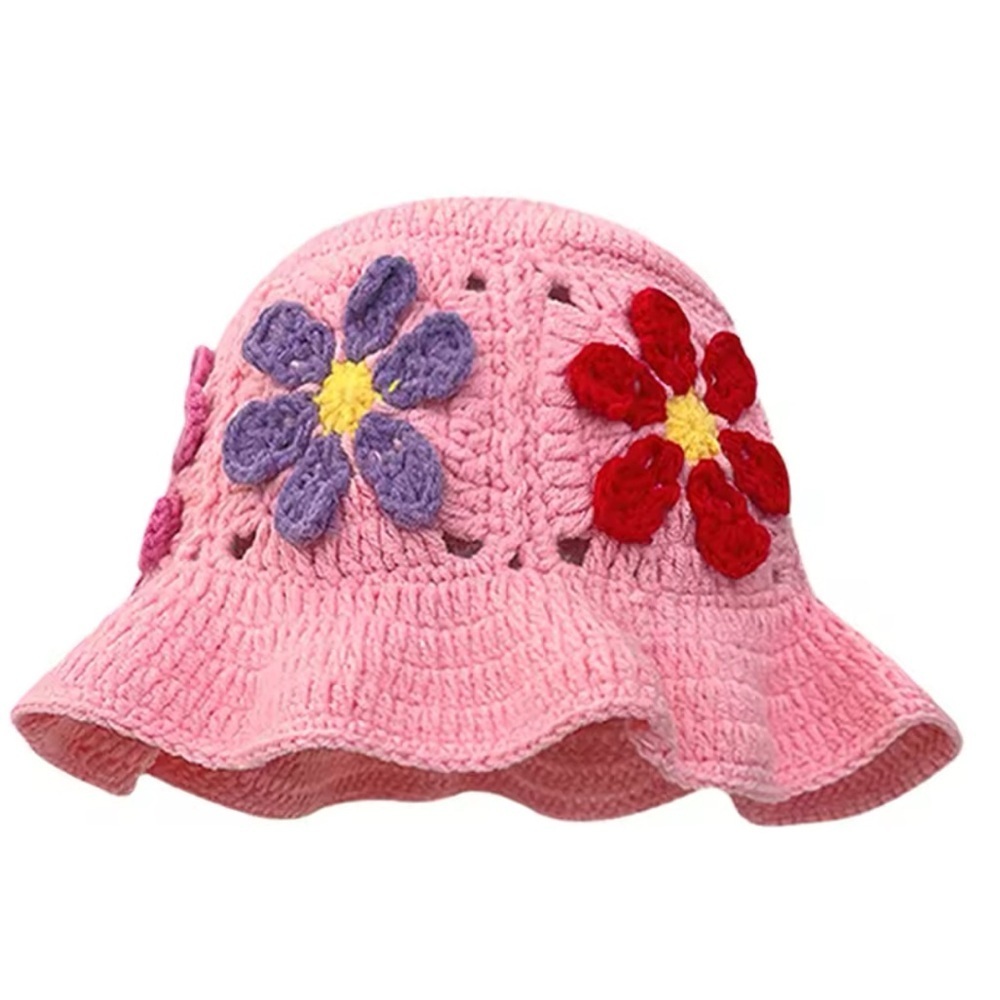Crochet Hat Sunflower Pink Design Chic Handmade with colorful Floral Accents